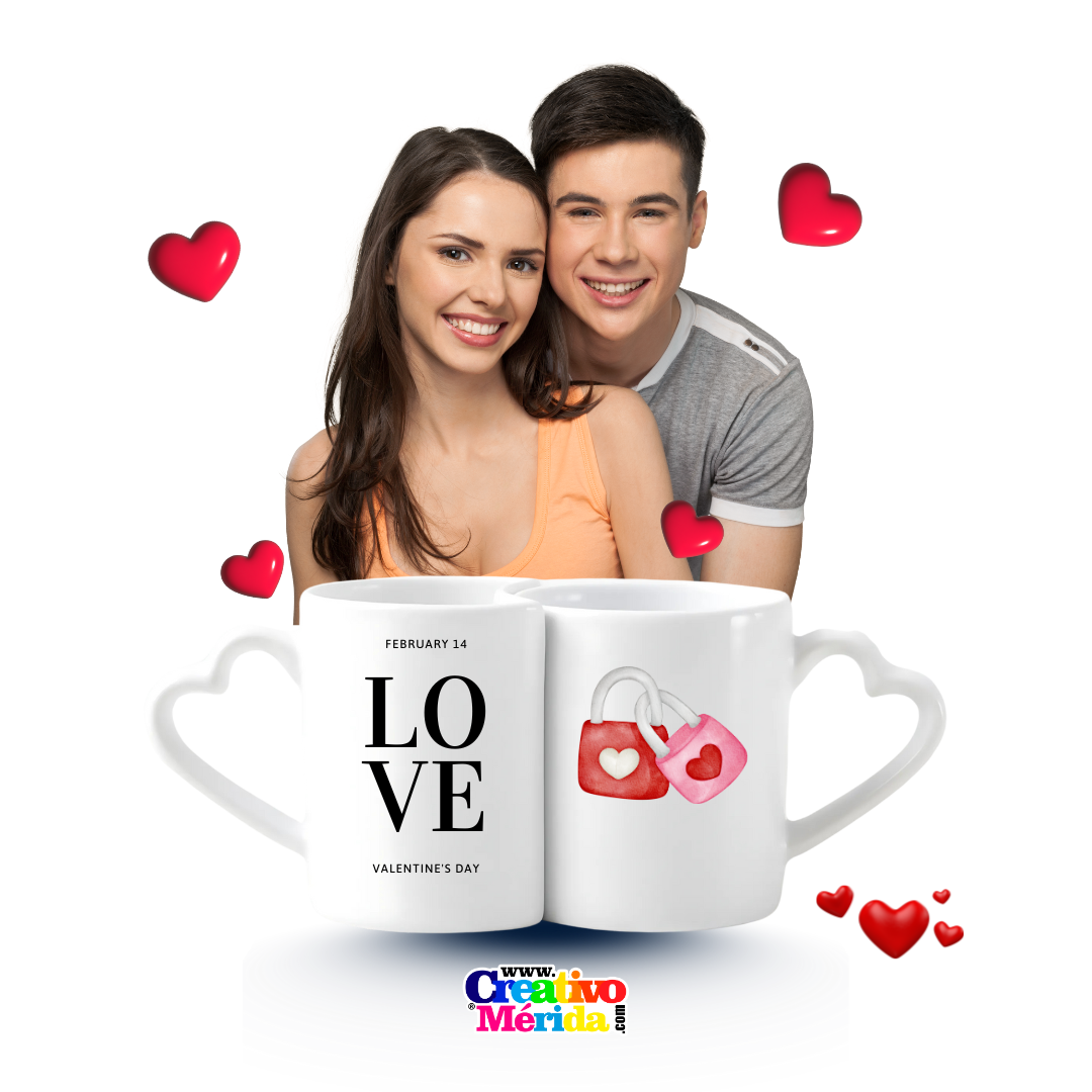 Tazas gemelas con asa de corazón